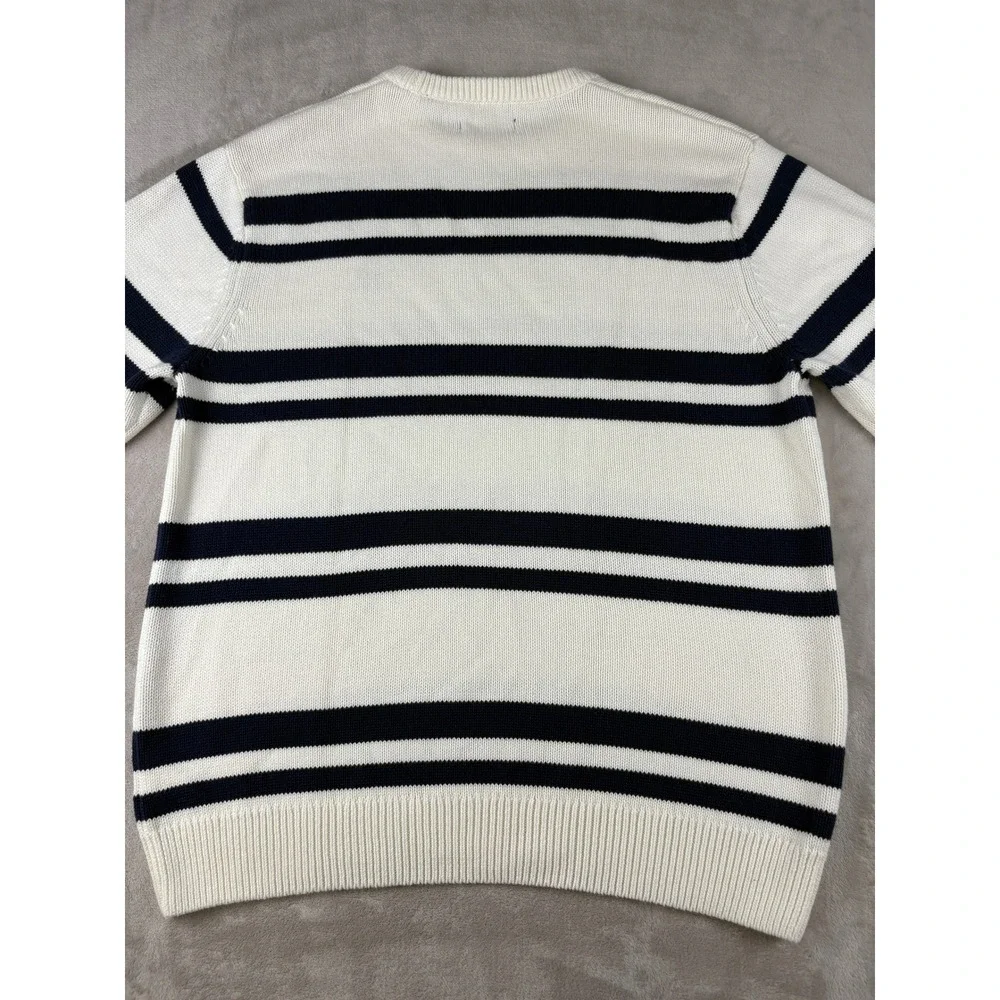 Chaps Mens Cotton Crewneck Sweater Large White Navy Blue Nautical Knit‎ Pullover